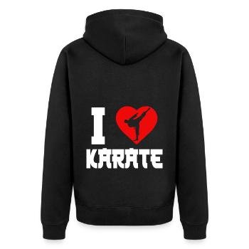 Karate Black Belt Gi Uniform I - Unisex Premium Bio Zip Hoodie - Schwarz - Hinten - Nico (187cm)