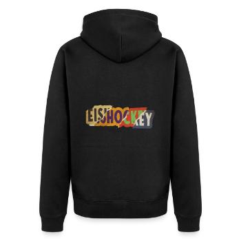 Eishockey Hockey Sport Schrift Vintage Retro Bunt - Unisex Premium Bio Zip Hoodie - Schwarz - Hinten - Nico (187cm)