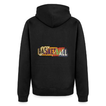 Basketball Sport Schrift Vintage Retro Bunt - Unisex Premium Bio Zip Hoodie - Schwarz - Hinten - Nico (187cm)