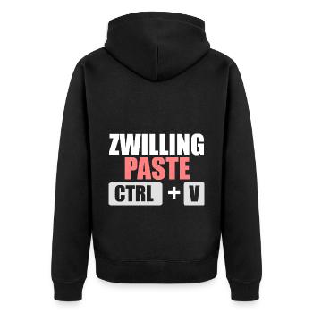 Zwillingsgeschwister Zwilling Zwillinge - Unisex Premium Bio Zip Hoodie - Schwarz - Hinten - Nico (187cm)