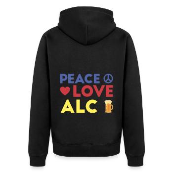 Peace Love Alcohol Geschenk - Unisex Premium Bio Zip Hoodie - Schwarz - Hinten - Nico (187cm)