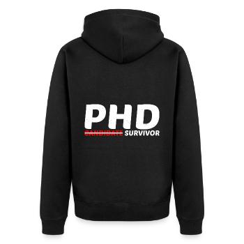 PhD Candidate Survivor 11 - Unisex Premium Organic Zip Hoodie - black - Back - Nico (187cm)