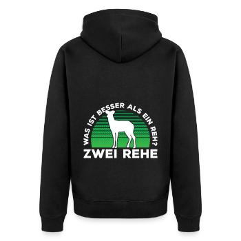 Was ist besser als ein Reh? Zwei Rehe - Unisex Premium Bio Zip Hoodie - Schwarz - Hinten - Nico (187cm)