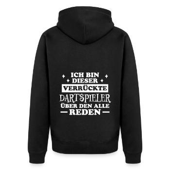 Dartspieler Witz Spruch Darts Dartpfeil Geschenk - Unisex Premium Bio Zip Hoodie - Schwarz - Hinten - Nico (187cm)