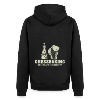 Schachboxen - Schachmatt Oder Knockout Schachboxen - Unisex Premium Bio Zip Hoodie - Schwarz - Hinten - Nico (187cm)