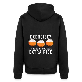 Übung Ich Dachte, Sie Sagten Extra Reis Lustig - Unisex Premium Bio Zip Hoodie - Schwarz - Hinten - Nico (187cm)