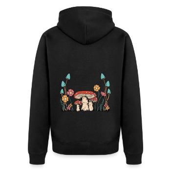 Herbst Blumen Pilze Natur Flora Botanik - Unisex Premium Bio Zip Hoodie - Schwarz - Hinten - Nico (187cm)