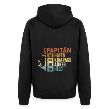 Papitän - Unisex Premium Bio Zip Hoodie - Schwarz - Hinten - Nico (187cm)