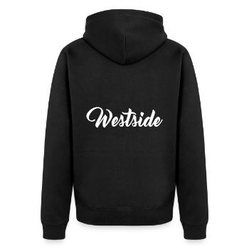 Westside Westen West - Unisex Premium Bio Zip Hoodie - Schwarz - Hinten - Nico (187cm)