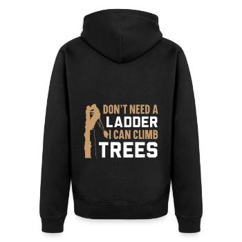 Ich brauche keine Leiter, ich kann Bäume erklimmen - Unisex Premium Bio Zip Hoodie - Schwarz - Hinten - Nico (187cm)
