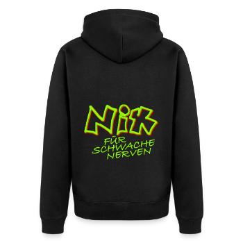 nix für schwache nerven grün - Unisex Premium Bio Zip Hoodie - Schwarz - Hinten - Nico (187cm)