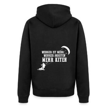 Weniger Arbeiten Mehr Kiten Kitesurfer Surfer - Unisex Premium Bio Zip Hoodie - Schwarz - Hinten - Nico (187cm)