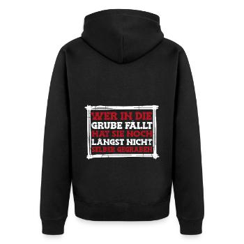 Sarkusmus Spruch Schwarzer Humor Lustiges Ironie - Unisex Premium Bio Zip Hoodie - Schwarz - Hinten - Nico (187cm)