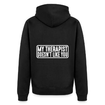 My Therapist Doesn't Like You 4 - Unisex Premium Organic Zip Hoodie - black - Back - Nico (187cm)