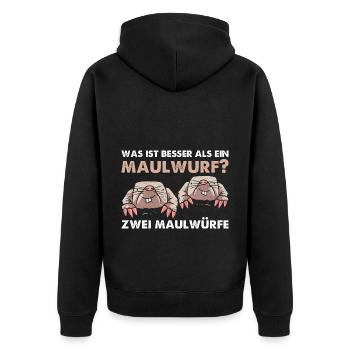 Was ist besser als ein Maulwurf? Zwei Maulwürfe - Unisex Premium Bio Zip Hoodie - Schwarz - Hinten - Nico (187cm)