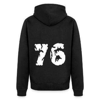 76 Zahl Trikot - Unisex Premium Bio Zip Hoodie - Schwarz - Hinten - Nico (187cm)