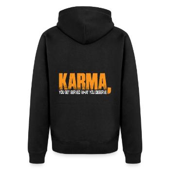 Karma, on vous sert ce que vous méritez 4 - Veste à capuche bio Premium Unisexe - noir - Dos - Nico (187cm)