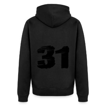 31 Zahl Trikot - Unisex Premium Bio Zip Hoodie - Schwarz - Hinten - Nico (187cm)