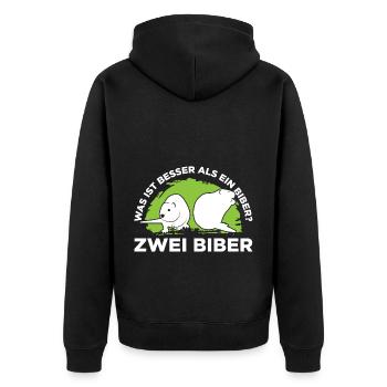 Was ist besser als ein Biber? Zwei Biber - Unisex Premium Bio Zip Hoodie - Schwarz - Hinten - Nico (187cm)