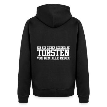 Torsten Name Design - Unisex Premium Bio Zip Hoodie - Schwarz - Hinten - Nico (187cm)