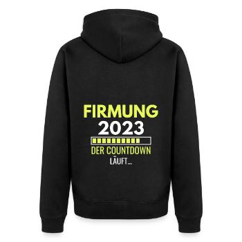 Firmung 2023 der Countdown läuft - Unisex Premium Bio Zip Hoodie - Schwarz - Hinten - Nico (187cm)