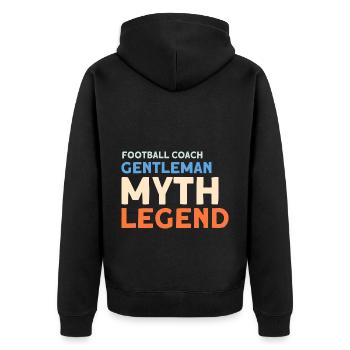 Football Trainer Gentleman Mythos Legende - Unisex Premium Bio Zip Hoodie - Schwarz - Hinten - Nico (187cm)