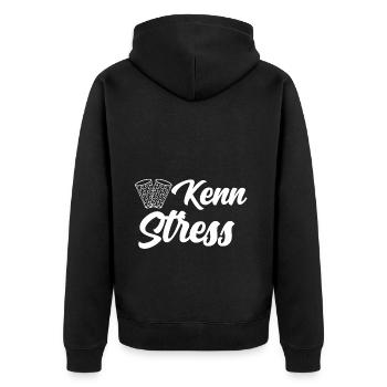 Keinen Stress - Kenn Stess - Unisex Premium Bio Zip Hoodie - Schwarz - Hinten - Nico (187cm)