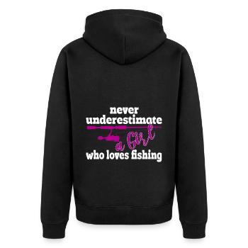 Unterschätze nie ein Mädchen, dass Fischen liebt - Unisex Premium Bio Zip Hoodie - Schwarz - Hinten - Nico (187cm)