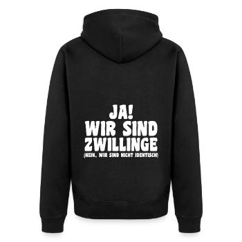 Zwillingsgeschwister Zwilling Zwillinge - Unisex Premium Bio Zip Hoodie - Schwarz - Hinten - Nico (187cm)