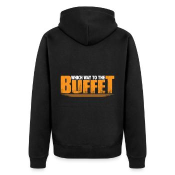 Which Way To The Buffet 30 - Unisex Premium Bio Zip Hoodie - Schwarz - Hinten - Nico (187cm)
