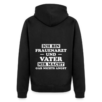 Frauenarzt Spruch Gynäkologe Frauenarzt Geschenk - Unisex Premium Bio Zip Hoodie - Schwarz - Hinten - Nico (187cm)