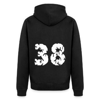 Maillot 38 Numéro - Veste à capuche bio Premium Unisexe - noir - Dos - Nico (187cm)