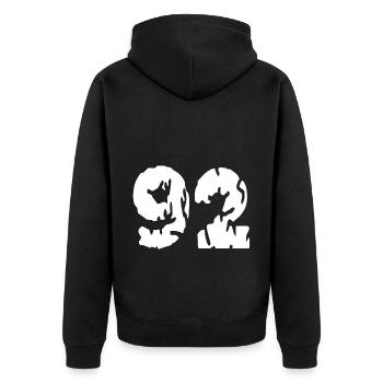 92 Zahl Trikot - Unisex Premium Bio Zip Hoodie - Schwarz - Hinten - Nico (187cm)