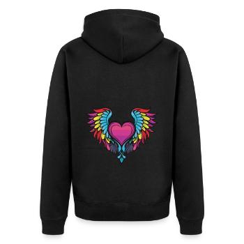 Coeur, Ailes, Ange, Amour - Veste à capuche bio Premium Unisexe - noir - Dos - Nico (187cm)