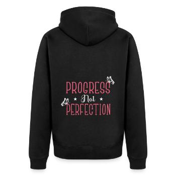 Progress instead of perfection Self-love - Unisex Premium Organic Zip Hoodie - black - Back - Nico (187cm)