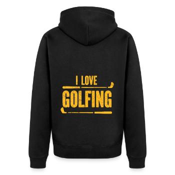 Golf - Golfclub Goldspieler Birdie Elite Luxus - Unisex Premium Bio Zip Hoodie - Schwarz - Hinten - Nico (187cm)