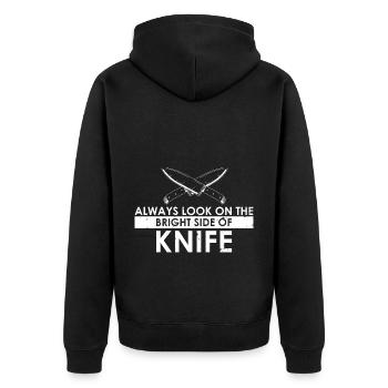 Leben ist besser mit Messer Messersammler - Unisex Premium Bio Zip Hoodie - Schwarz - Hinten - Nico (187cm)