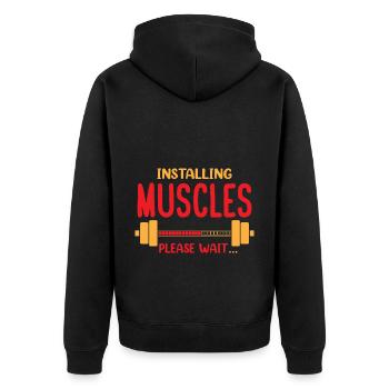 Installing Muscles Please Wait Funny Bodybuilding - Unisex Premium Bio Zip Hoodie - Schwarz - Hinten - Nico (187cm)