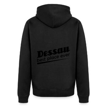 Dessau - Stadt best place ever - Unisex Premium Bio Zip Hoodie - Schwarz - Hinten - Nico (187cm)