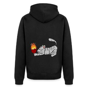 Herz feurig Katze Liebe Katzenhalter Katzen Kater - Unisex Premium Bio Zip Hoodie - Schwarz - Hinten - Nico (187cm)