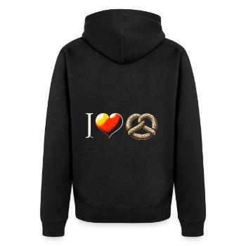 Brezel - Unisex Premium Bio Zip Hoodie - Schwarz - Hinten - Nico (187cm)