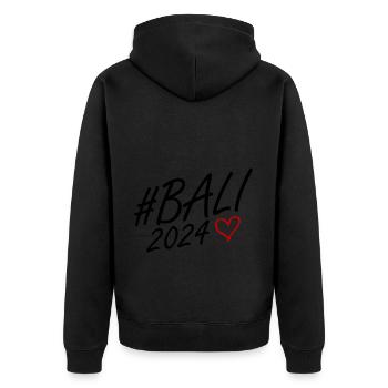 Bali 2024 Herz Reise - Unisex Premium Bio Zip Hoodie - Schwarz - Hinten - Nico (187cm)