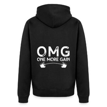 Powerlifting Bodybuilder One More Gain Gym - Unisex Premium Bio Zip Hoodie - Schwarz - Hinten - Nico (187cm)