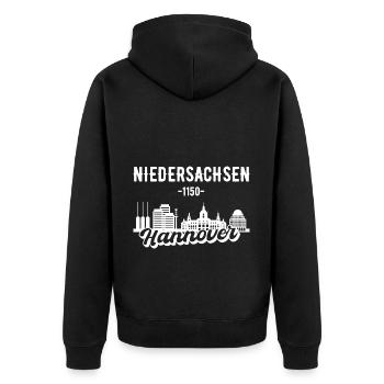 Hannover Skyline Geschenkidee - Unisex Premium Bio Zip Hoodie - Schwarz - Hinten - Nico (187cm)