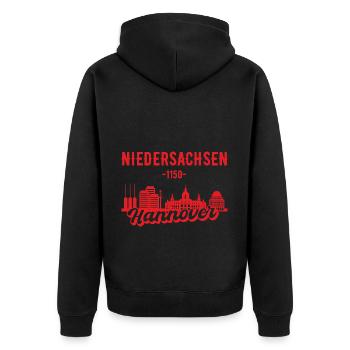 Hannover Skyline Geschenk - Unisex Premium Bio Zip Hoodie - Schwarz - Hinten - Nico (187cm)