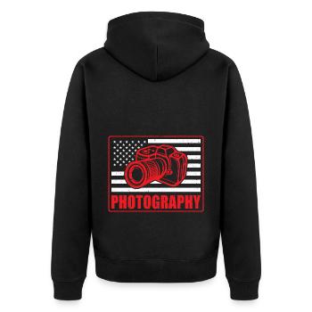 Photography Camera Lens American - Unisex Premium Bio Zip Hoodie - Schwarz - Hinten - Nico (187cm)