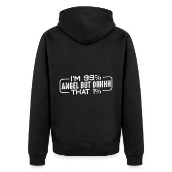 I'm 99% Angel But Ohhhh That 1% 3 - Unisex Premium Bio Zip Hoodie - Schwarz - Hinten - Nico (187cm)