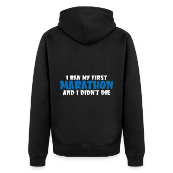 I Ran My First Marathon And I Didn't Die 4 - Unisex Premium Bio Zip Hoodie - Schwarz - Hinten - Nico (187cm)