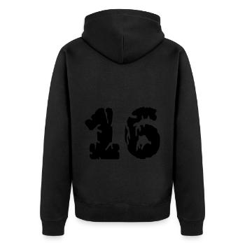 16 Maillot numéro - Veste à capuche bio Premium Unisexe - noir - Dos - Nico (187cm)