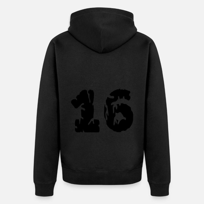 16 Maillot numéro - Veste à capuche bio Premium Unisexe - noir